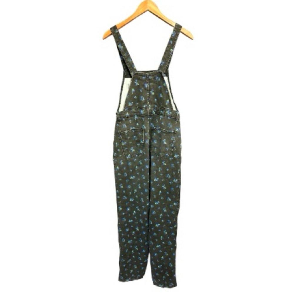 WEWOREWHAT Slouchy Black Watercolor Ditsy Slit Overalls - Picture 4 of 12